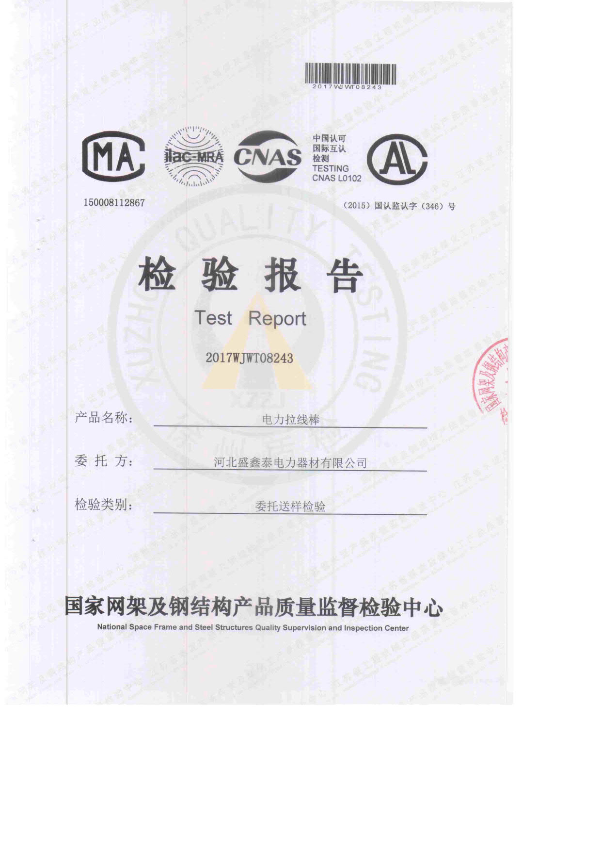 电力拉线棒检验报告1